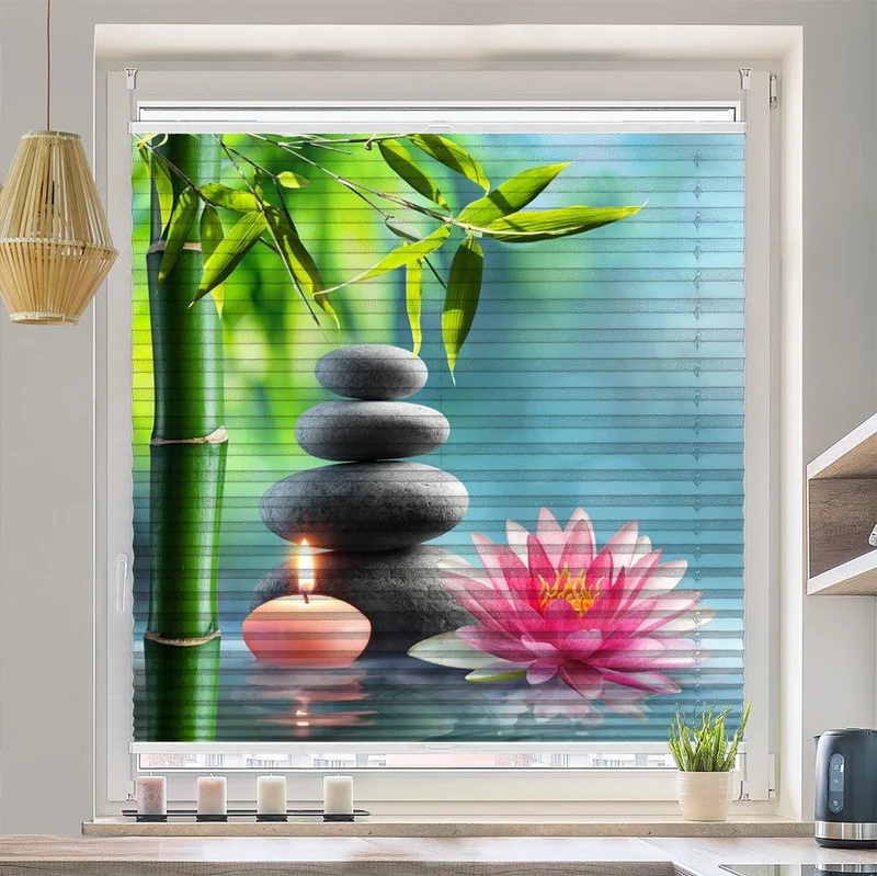 Wabenplissee Motiv "Lotus Bambus Steinturm Kerze"
