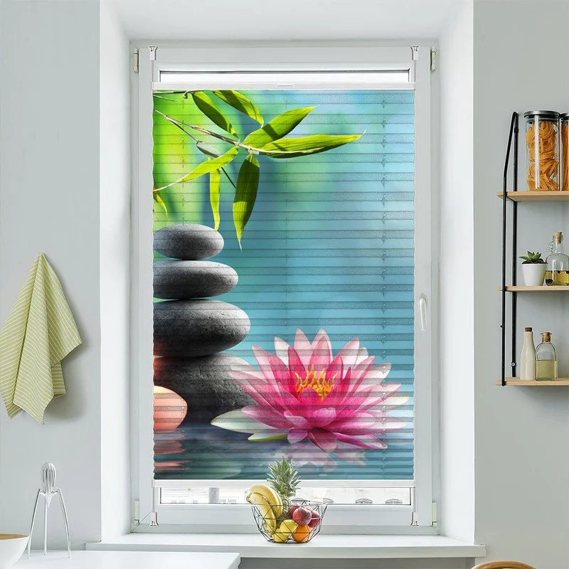 Wabenplissee Motiv "Lotus Bambus Steinturm Kerze"