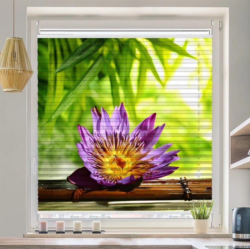 Wabenplissee Motiv "Lotus Wasser Bambus"