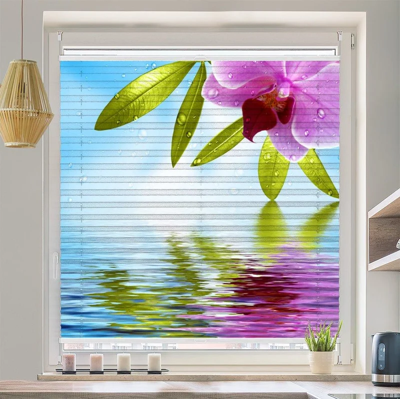 Wabenplissee Motiv "Orchidee Wasser Spiegelung"
