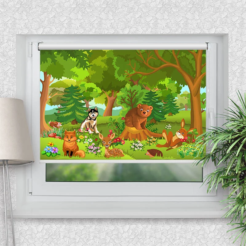 Klemmfix Rollo "Wilde Tiere im Wald" | Motiv-Klemmrollo