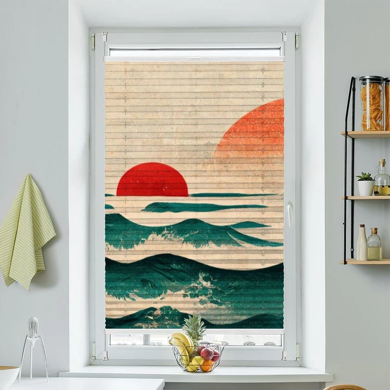 Plissee Motiv "Asiatisch Sonnenuntergang Meer"