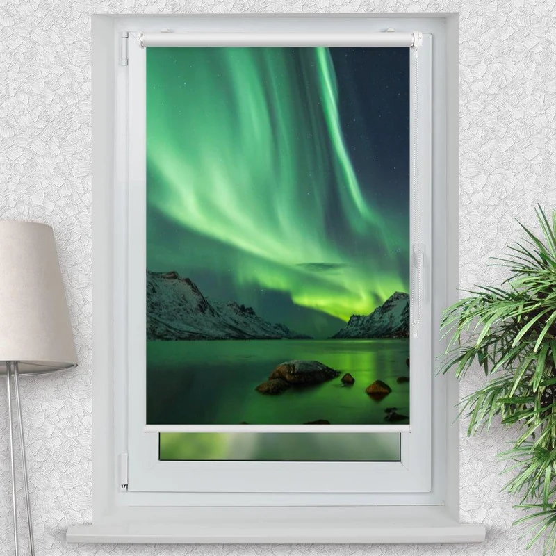 Klemmfix Rollo "Nordlicht Fjord Norwegen" | Motiv-Klemmrollo