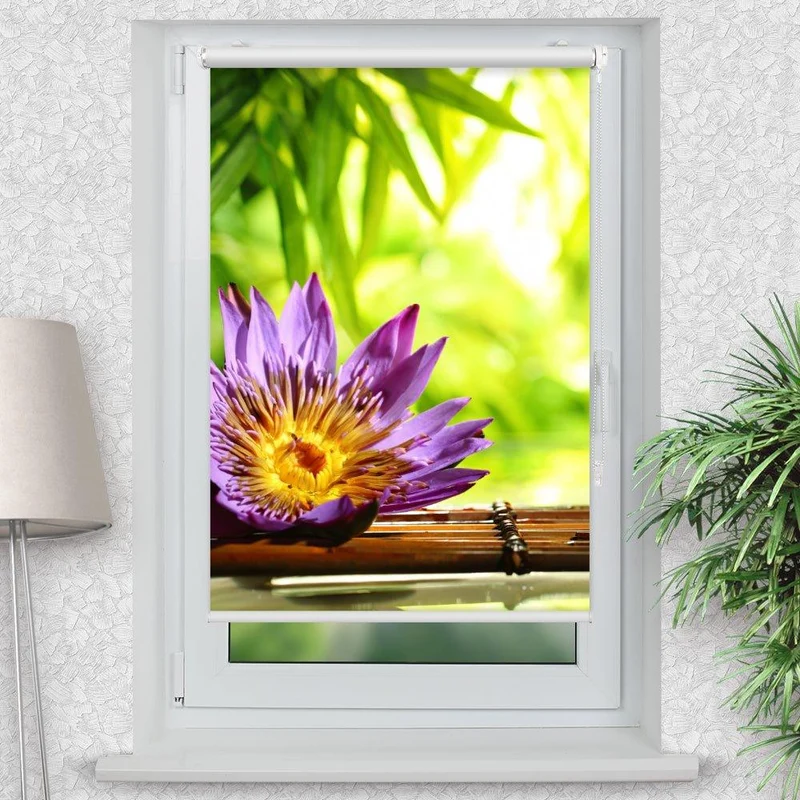 Klemmfix Rollo "Lotus Wasser Bambus" | Motiv-Klemmrollo