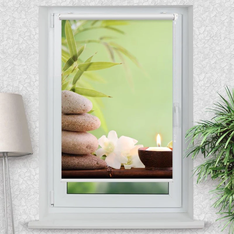 Klemmfix Rollo "Orchideen Bambus Steinturm Kerze" | Motiv-Klemmrollo