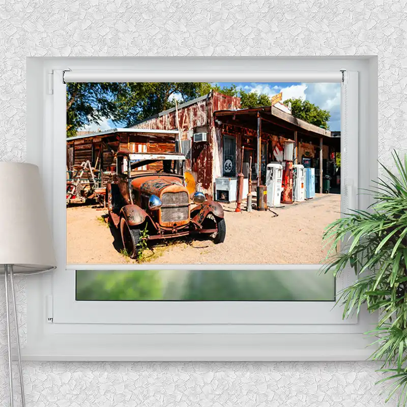 Klemmfix Rollo "Verlassene Tankstelle An Der Route 66" | Motiv-Klemmrollo