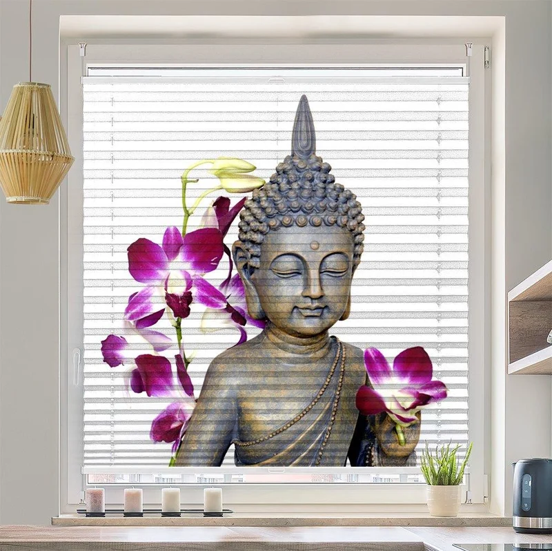 Wabenplissee Motiv "Buddha Orchideen Wellness"