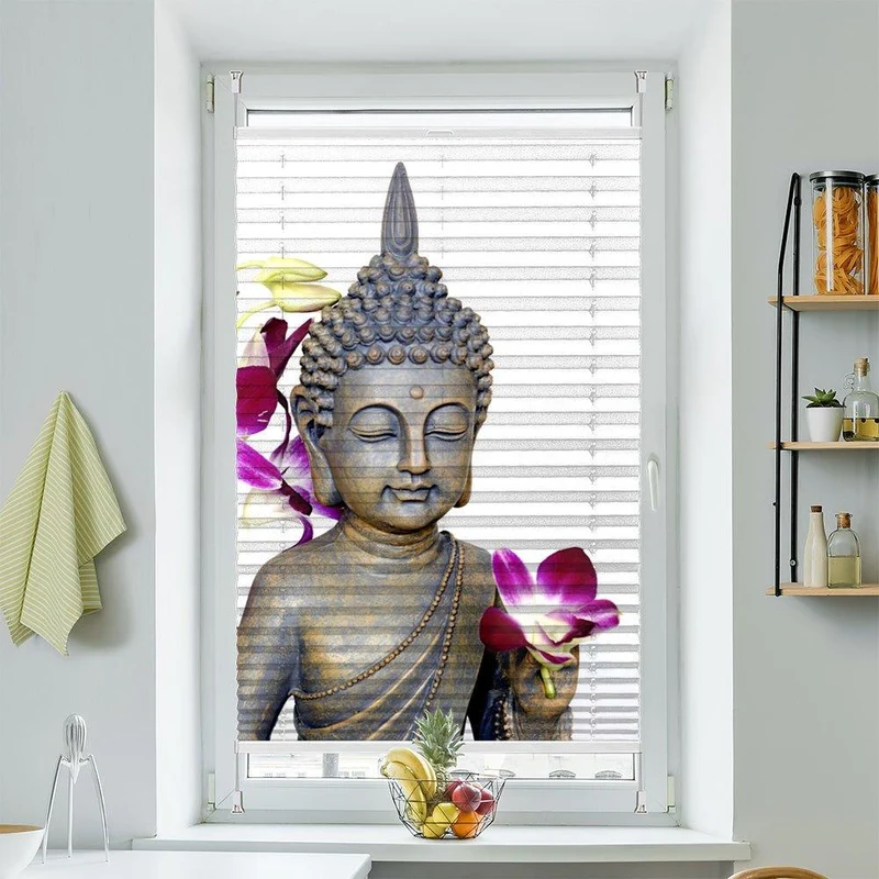 Wabenplissee Motiv "Buddha Orchideen Wellness"