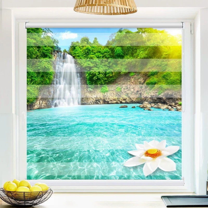 Klemmfix Doppelrollo "Lotusblume Wasserfall" | Klemm Doppelrollo