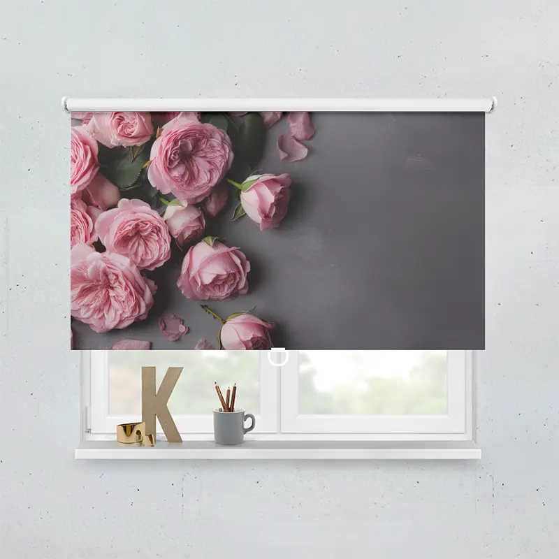 Springrollo Motiv "Rosen Pink Hintergrund Grau"