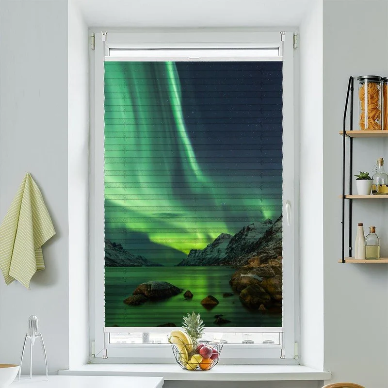 Plissee Motiv "Nordlicht Fjord Norwegen"