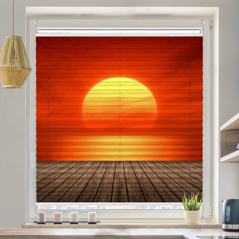 Plissee Motiv "Sonnenuntergang Meer Steg"