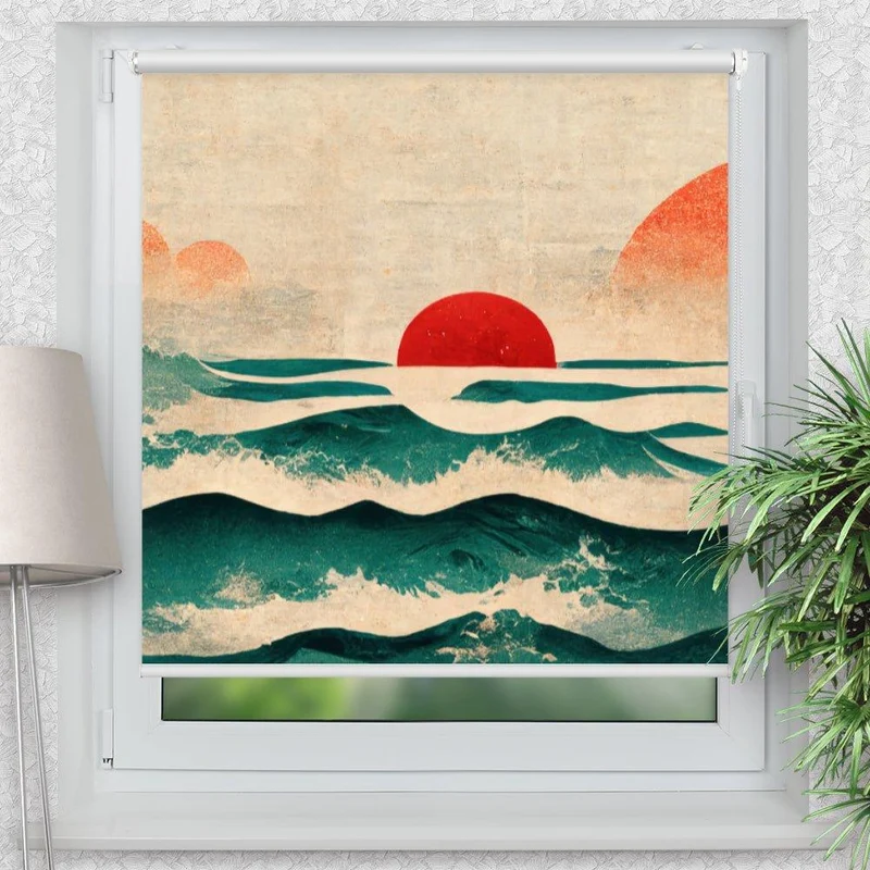 Klemmfix Rollo "Asiatisch Sonnenuntergang Meer" | Motiv-Klemmrollo