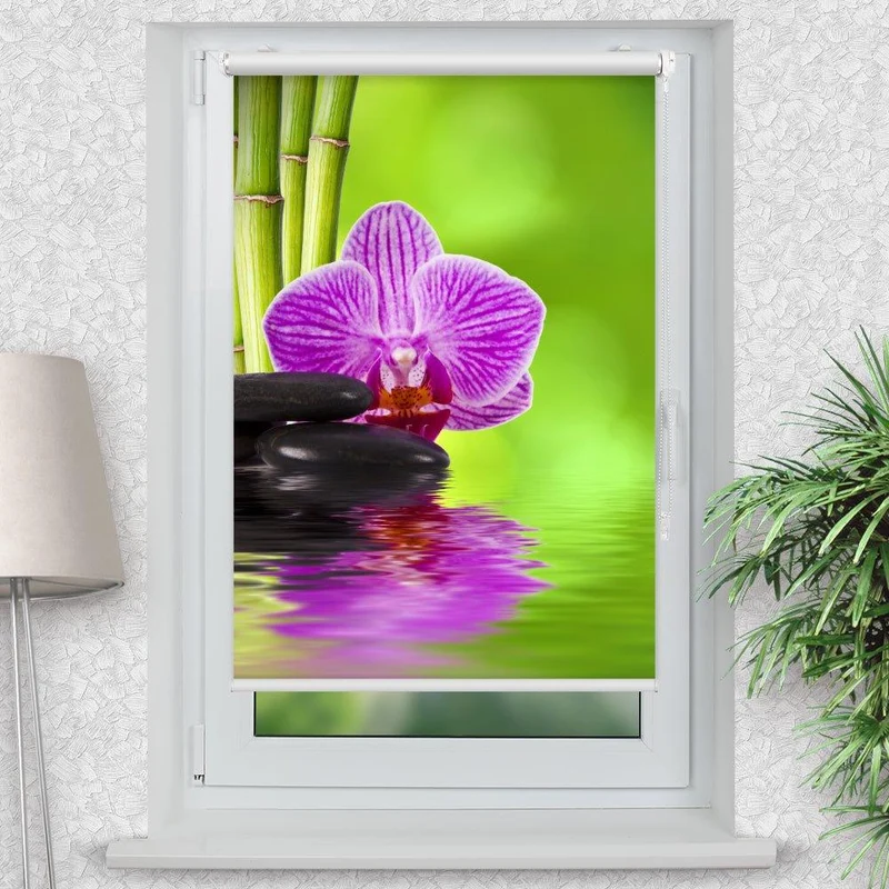 Klemmfix Rollo "Bambus Orchidee Steine" | Motiv-Klemmrollo