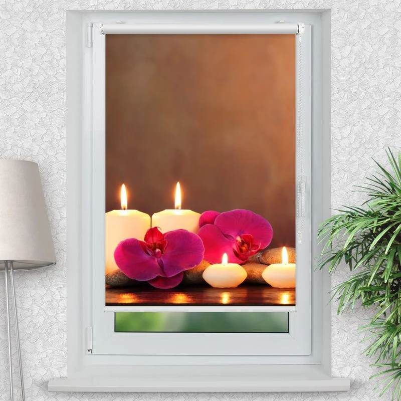 Klemmfix Rollo "Kerzen Orchideen Steine" | Motiv-Klemmrollo
