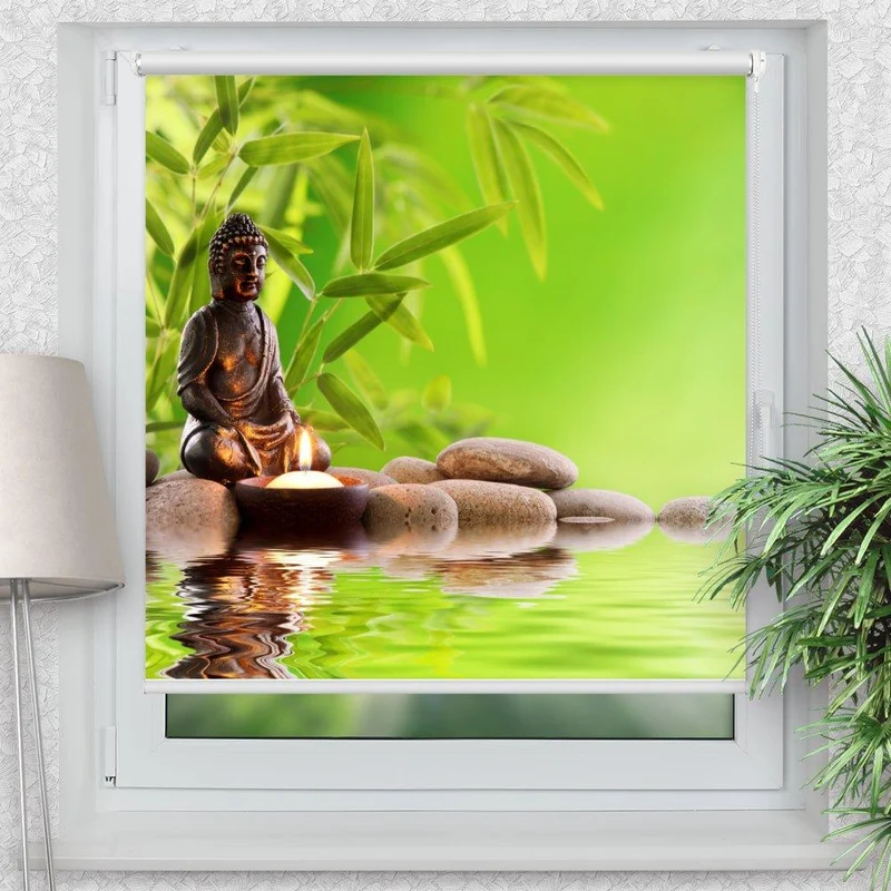 Klemmfix Rollo "Buddha Steine Kerze" | Motiv-Klemmrollo
