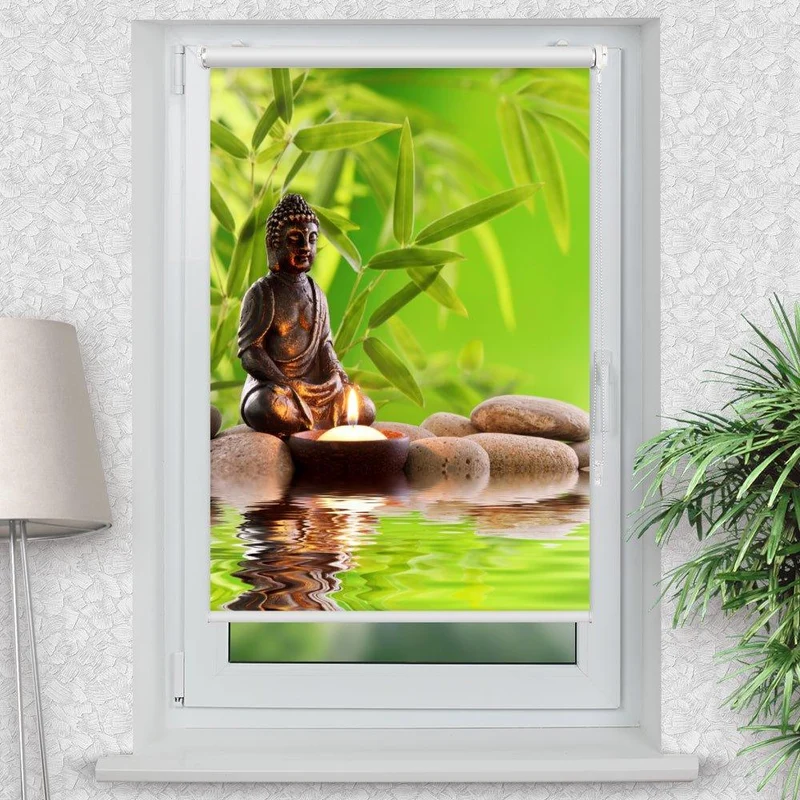 Klemmfix Rollo "Buddha Steine Kerze" | Motiv-Klemmrollo