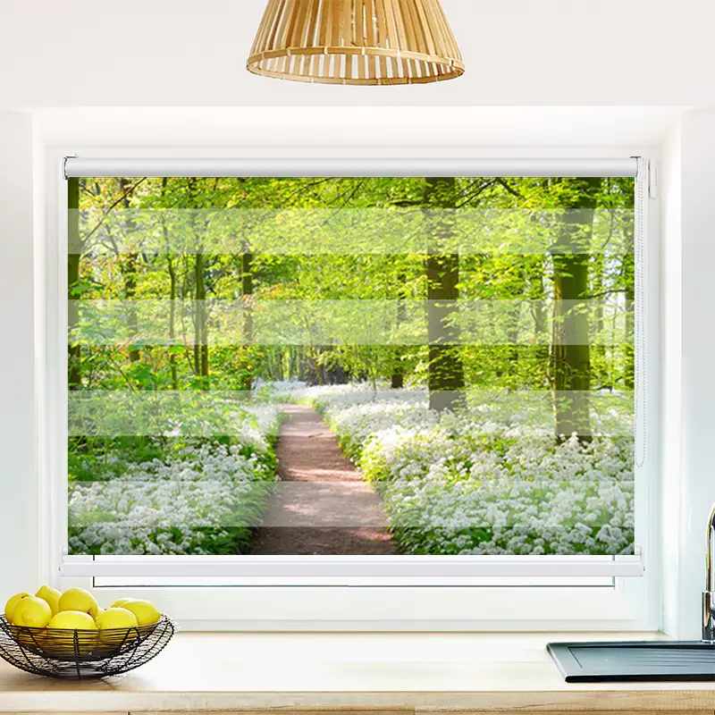 Klemmfix Doppelrollo "Waldweg Mit Blumen" | Klemm Doppelrollo