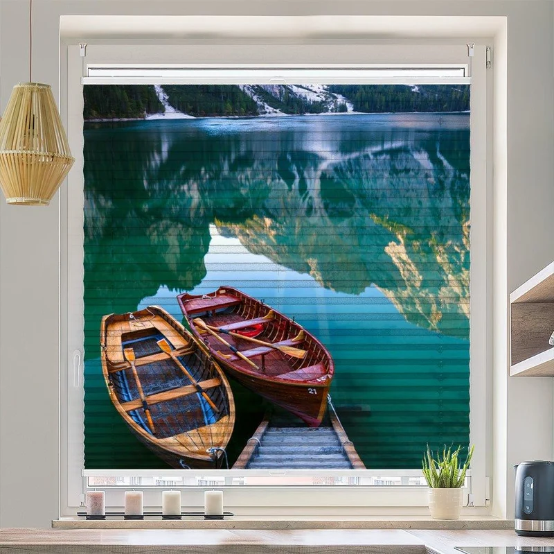 Wabenplissee Motiv "Wald Berg See Pragser Wildsee"
