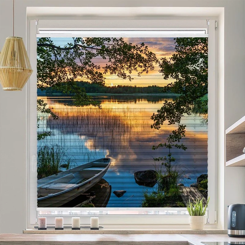 Wabenplissee Motiv "Wald See Boot"