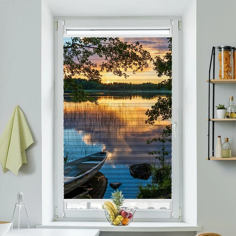 Wabenplissee Motiv "Wald See Boot"