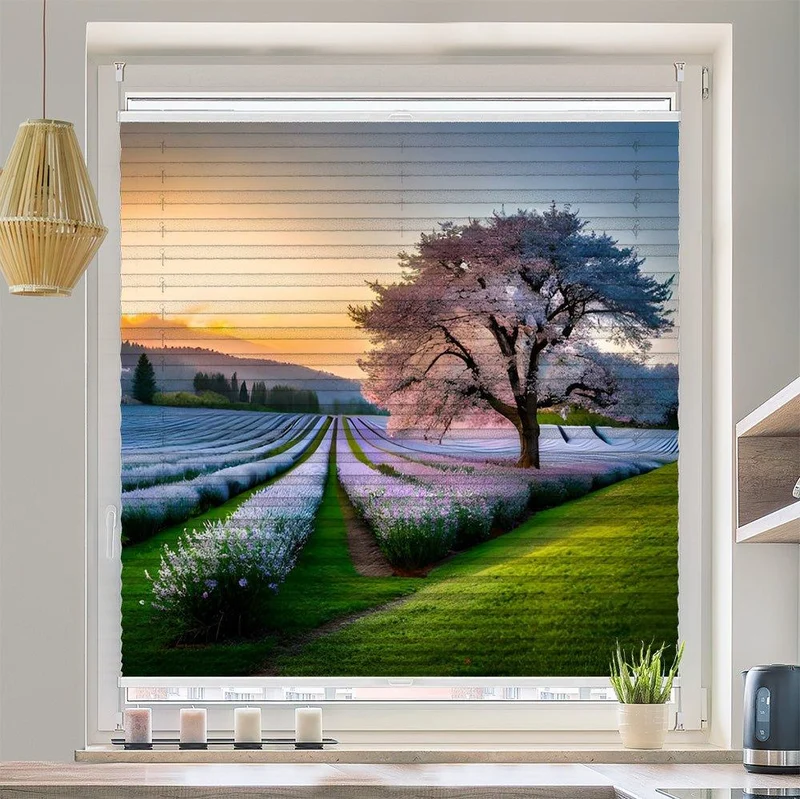 Wabenplissee Motiv "Baum Fruehling Landschaft"