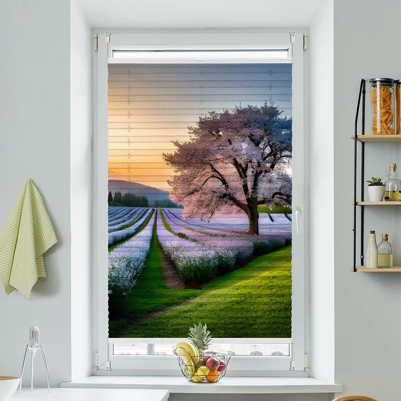 Wabenplissee Motiv "Baum Fruehling Landschaft"