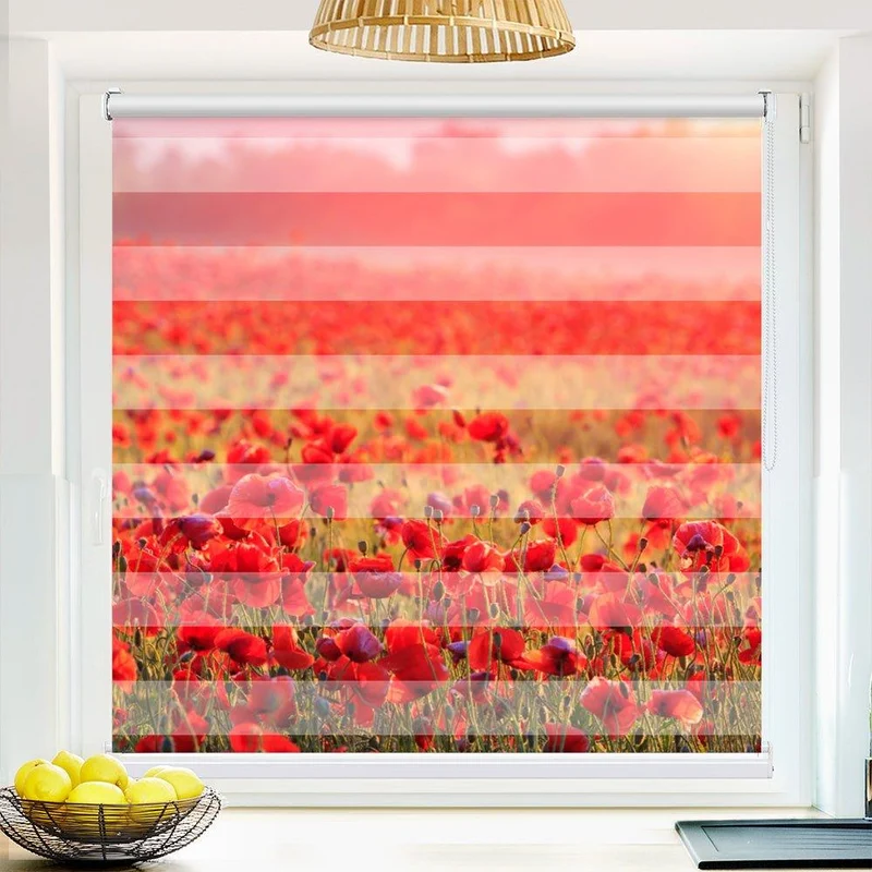 Klemmfix Doppelrollo "Roter Mohn Sonnenaufgang" | Klemm Doppelrollo