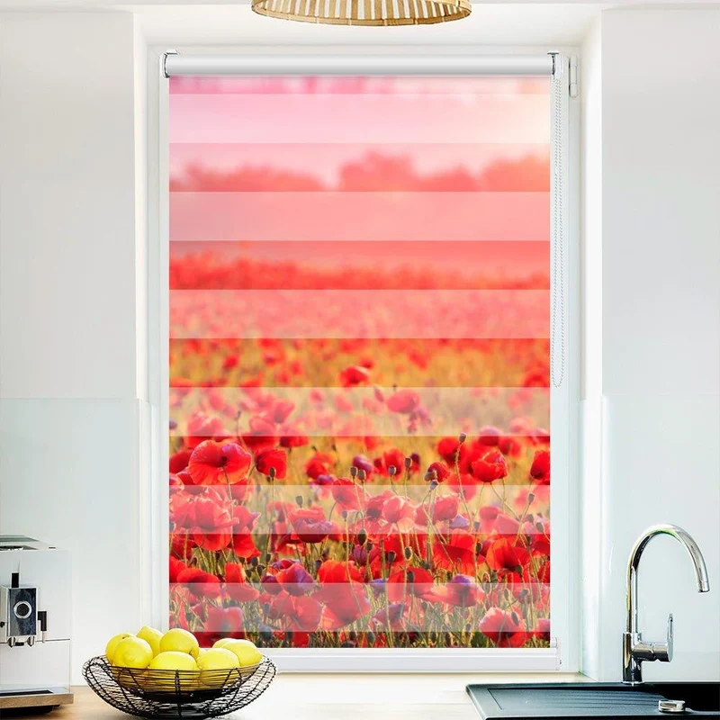 Klemmfix Doppelrollo "Roter Mohn Sonnenaufgang" | Klemm Doppelrollo