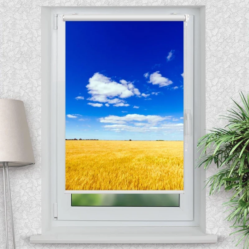 Klemmfix Rollo "Weizenfeld blauer Himmel" | Motiv-Klemmrollo