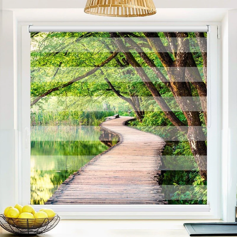 Klemmfix Doppelrollo "Wald See Steg" | Klemm Doppelrollo