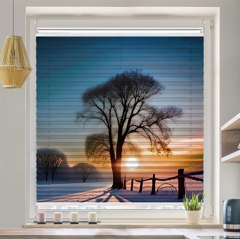 Wabenplissee Motiv "Baum Winter Schnee"