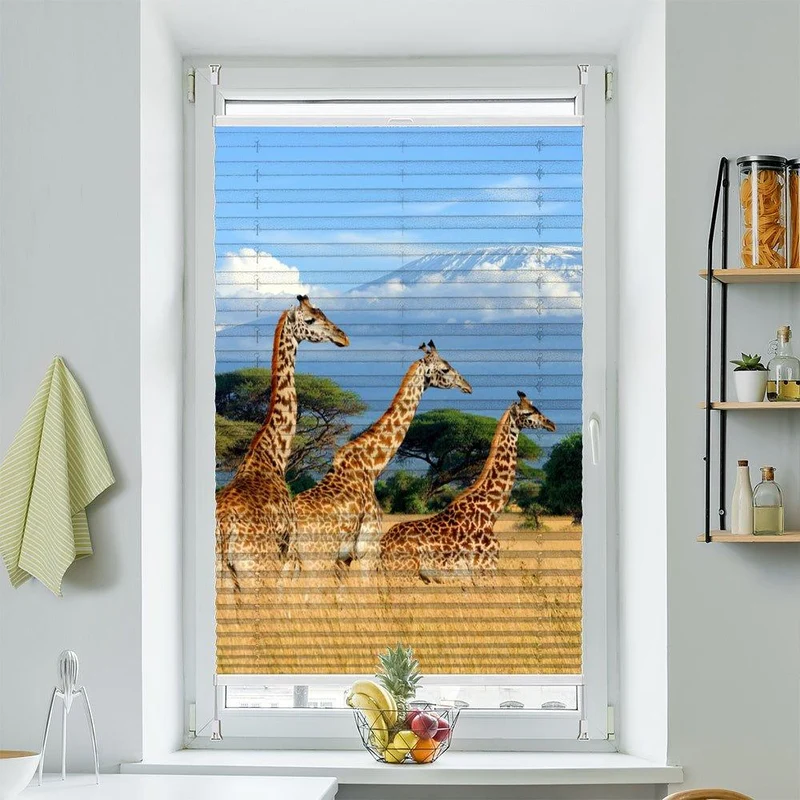 Wabenplissee Motiv "Giraffen Afrika Savanne"