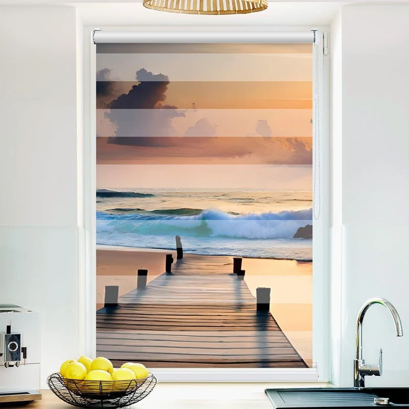 Klemmfix Doppelrollo "Strand Steg Meer" | Klemm Doppelrollo