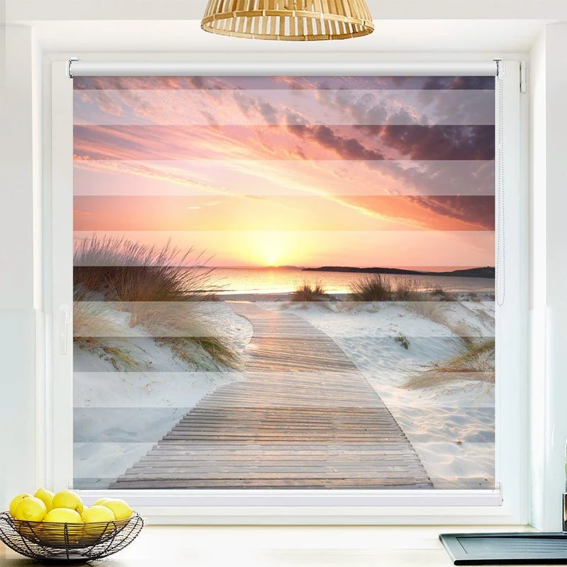 Klemmfix Doppelrollo "Holzsteg Strand Kueste Meer" | Klemm Doppelrollo