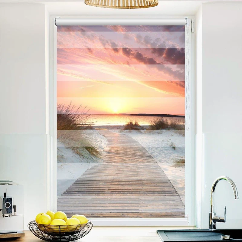 Klemmfix Doppelrollo "Holzsteg Strand Kueste Meer" | Klemm Doppelrollo