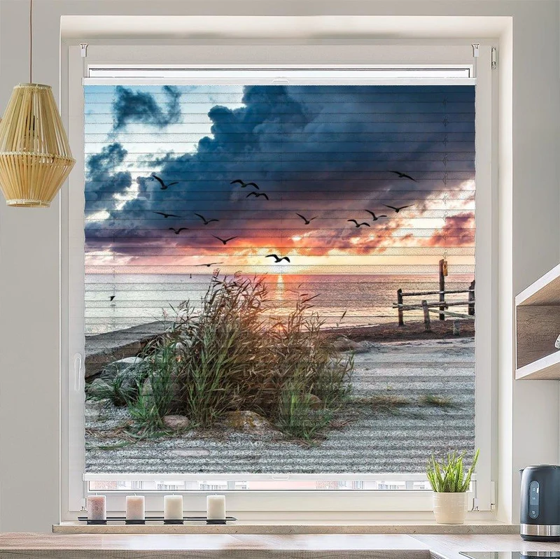 Plissee Motiv"Sonnenuntergang Küste"