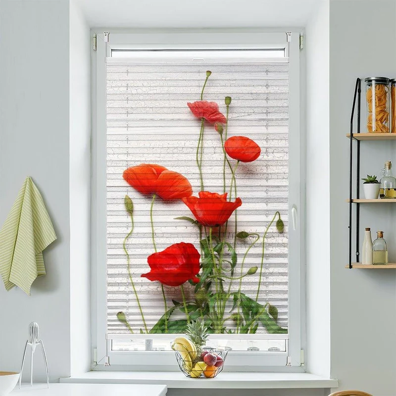 Plissee Motiv "Mohn rot"