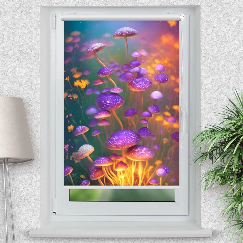 Klemmfix Rollo "Pilze Blumen abstrakt" | Motiv-Klemmrollo