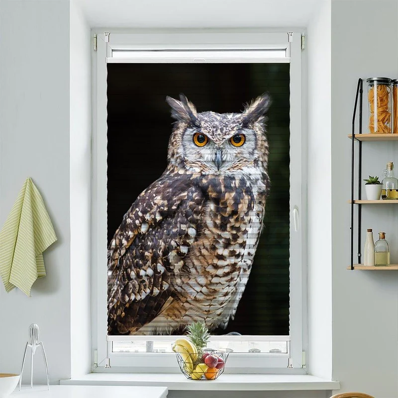 Wabenplissee Motiv "Wald Eule Greifvogel"