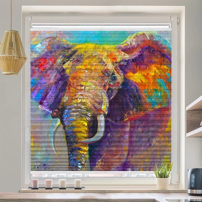 Wabenplissee Motiv "Elefant Bunt Abstrakt"