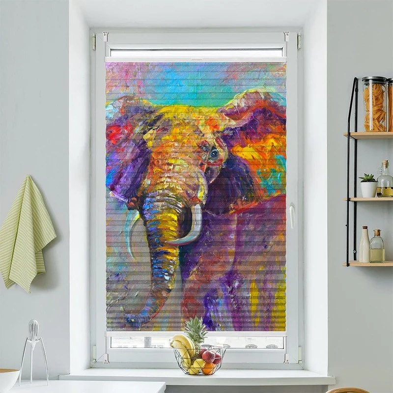 Wabenplissee Motiv "Elefant Bunt Abstrakt"
