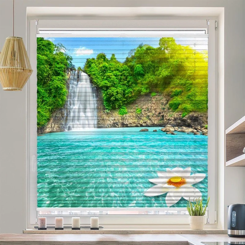 Plissee Motiv "Lotusblume Wasserfall"