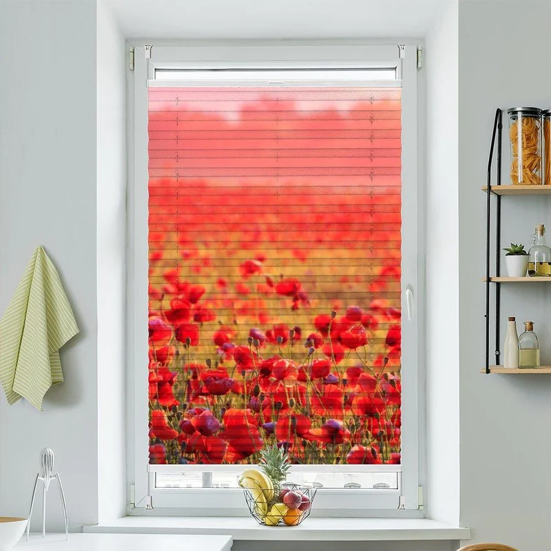 Plissee Motiv "Roter Mohn Sonnenaufgang"