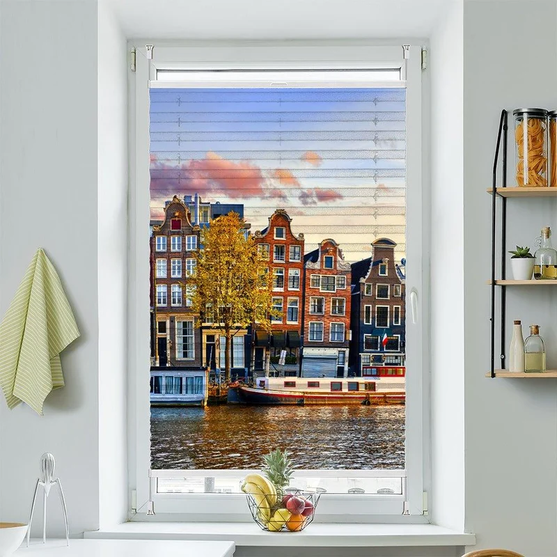 Wabenplissee Motiv "Amsterdam Gracht Haeuser"
