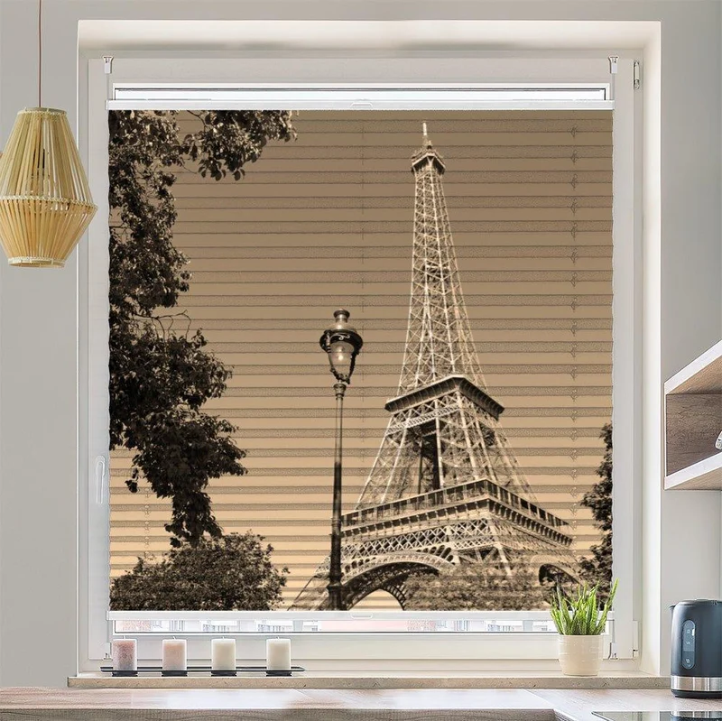 Wabenplissee Motiv "Eifelturm Paris Park Sepia"
