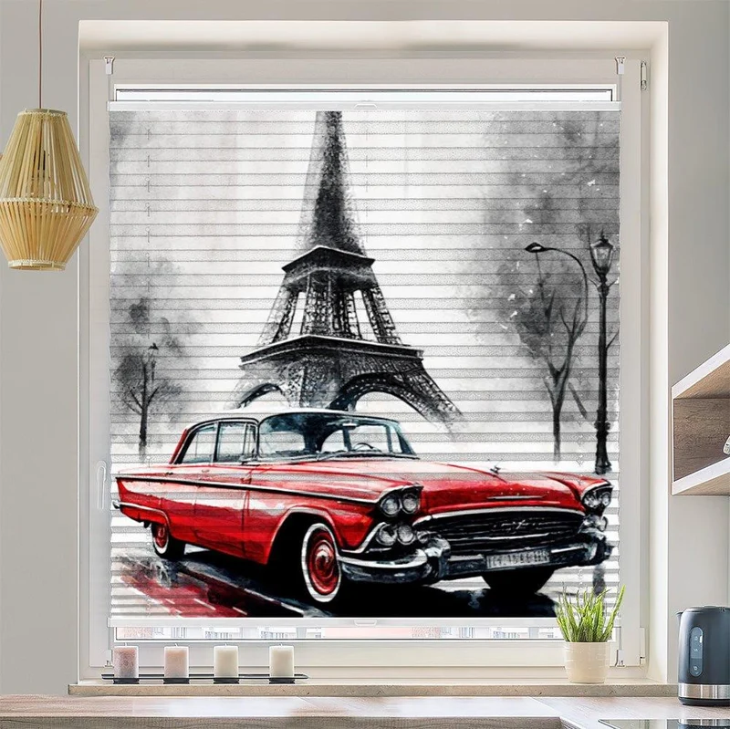 Wabenplissee Motiv "Eifelturm Cadillac Vintage"