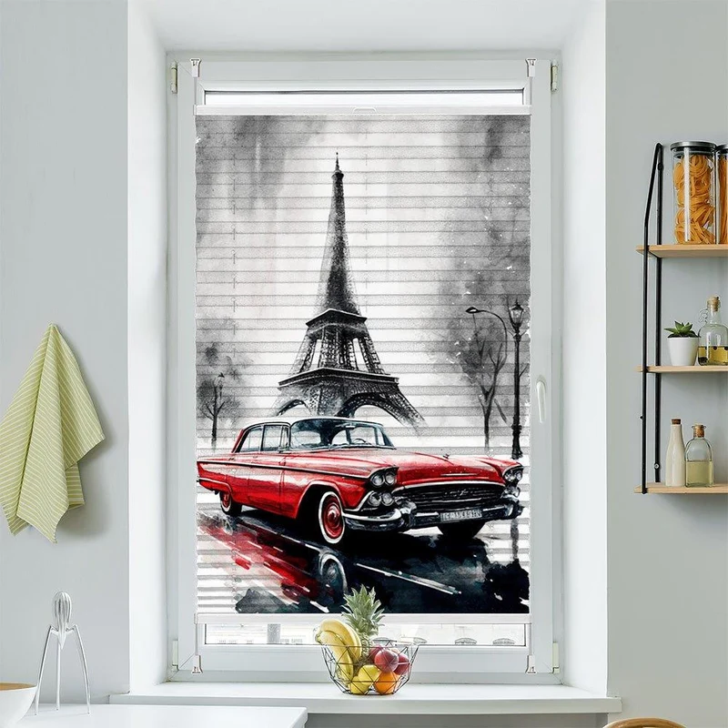 Wabenplissee Motiv "Eifelturm Cadillac Vintage"