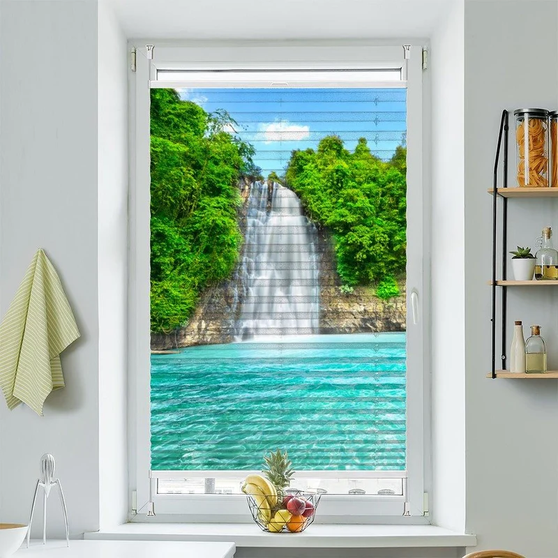 Wabenplissee Motiv "Lotus Blume Wasserfall"