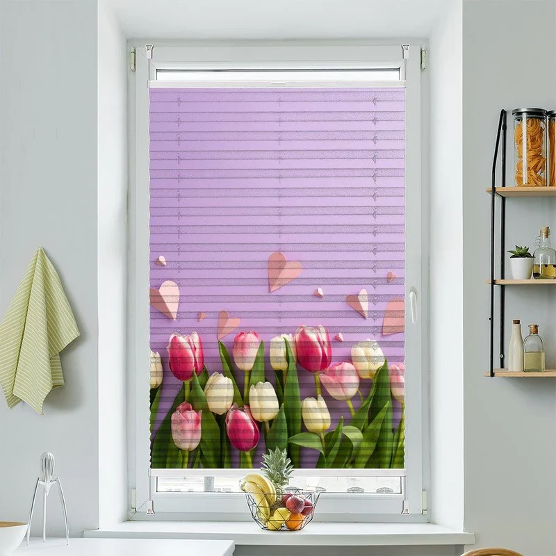 Wabenplissee Motiv "Tulpen Bunt Hintergrund lila"